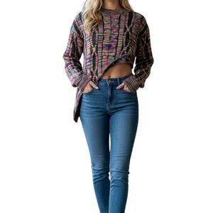 Lilly's Kloset Multicolor Knit Sweater Assymetrical Cropped M Casual